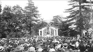 Titanic Engineers Memorial unveiling in 1914. Picture: Ulster Folk and Transport Museum