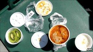 A sample of the first hot meal sent to the trapped miners