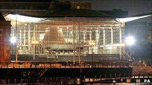 Welsh assembly at night, Cardiff Bay