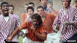 Eton pupils playing the traditional 'wallgame'