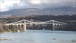 Menai Bridge between Angelesey and the north Wales mainland