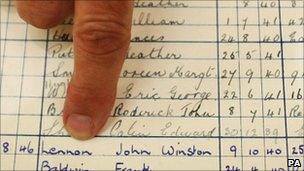 John Lennon's name in the school register