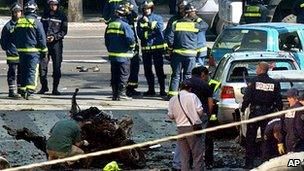 Aftermath of ETA car bomb in Madrid, May 2005