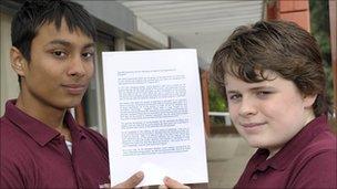 Sandwell Shadow Youth Cabinet members Faizul Islam and Callum Casey with an invitation letter to education secretary Michael Gove