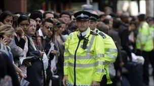 Queues at London bus stop during Tube strike