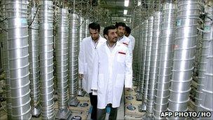 Iranian President Mahmoud Ahmadinejad visits the Natanz uranium enrichment facility. File photo