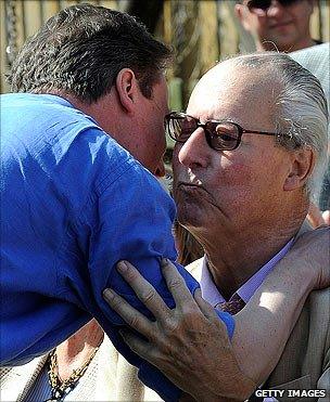 David Cameron with his father Ian at an event during the general election campaign