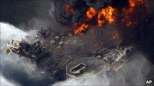 BP's Deepwater Horizon rig burning