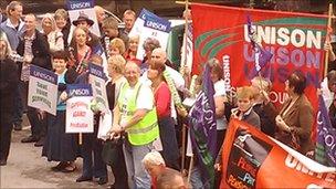 Protesters outside County Hall