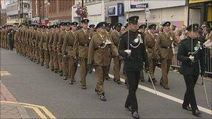 3 Rifles parade in Stockton