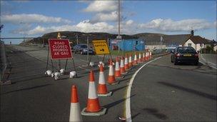 Road closed near Maesdu bridge at Llandudno