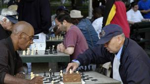 Chess players in the park