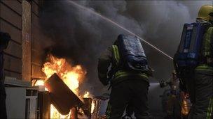 Firefighters tackle a small blaze in Glasgow