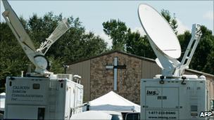 TV news satellite trucks