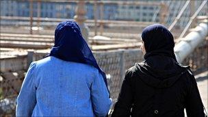 Muslim women in headscarves in Brooklyn