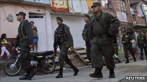 Police on patrol in Medellin