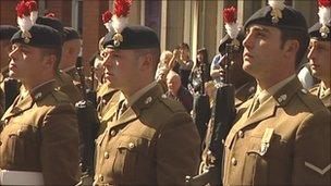 The Second Battalion, The Royal Regiment of Fusiliers, at the Freedom of Entry parade in Nuneaton