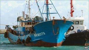 The Chinese fishing vessel being led into a Japanese port 8 September 2010