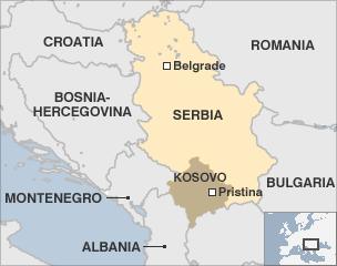 Map showing Serbia and Kosovo