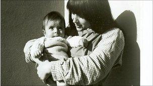 Ursula Biondi with her baby son in prison, 1967