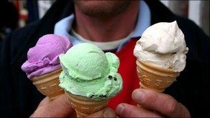 Man carrying ice cream cones