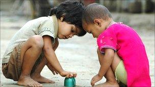 Two Bengali children playing