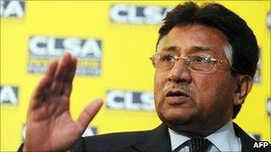 Former Pakistan President Pervez Musharraf speaks to journalists in Hong Kong on 15 September 2010