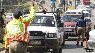 Municipal police during a road block in Johannesburg