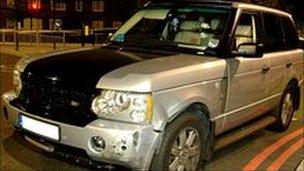 The bullet-ridden Range Rover