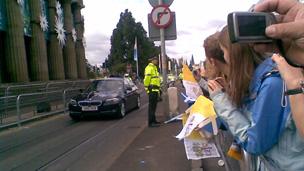 crowds greeted the Pope's arrival