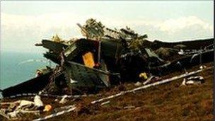 The wreckage of RAF Chinook ZD576