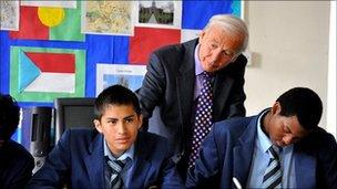 John Humphrys in a classroom