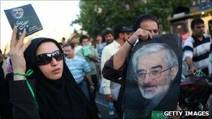 Supporters of Mir Hossein Mousavi demonstrate in Tehran, June 2009