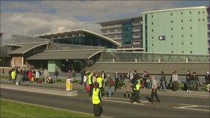 Outside Terminal One at Manchester Airport at the height of the scare