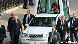 Pope Benedict and security guards