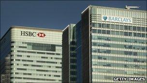 Headquarters of HSBC and Barclays in London