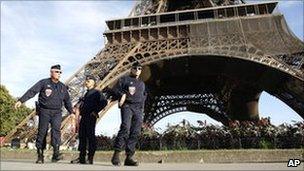 French police near the Eiffel Tower in Paris. Photo: 20 September 2010