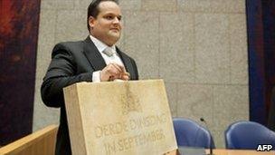 Dutch Finance Minister Jan Kees de Jager presents 2011 budget in parliament in The Hague, 21 September