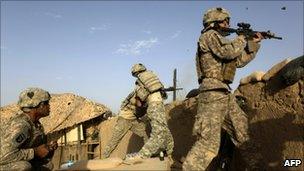 US soldier under attack at Combat Outpost Nolen in Afghanistan's Arghandab Valley, 11.09.10