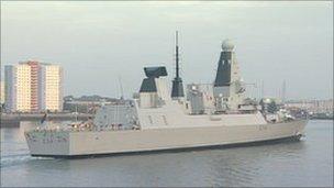 HMS Diamond sailing into Portsmouth