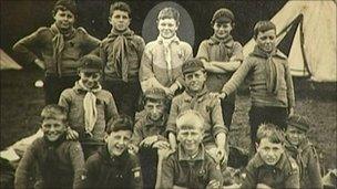 Reg Hayes and other scouts on a summer camp