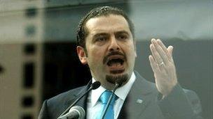 Lebanese Prime Minister Saad Hariri delivering a speech during a rally marking the fifth anniversary of the assassination of his father, 14 February 2010.