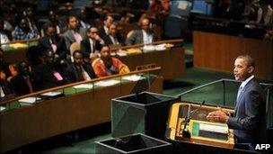 Barack Obama speaks at the United Nations General Assembly in New York, 23 September 2010