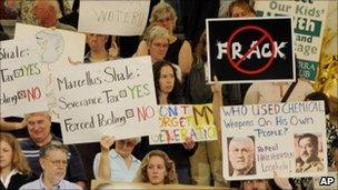 Protestors against the Marcellus shale gas drilling gather at a court in Pennsylvania