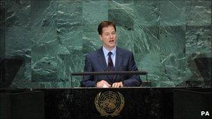 Nick Clegg addressing the UN