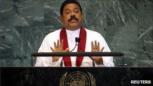 President Rajapaksa addressing the UN General Assembly in New York