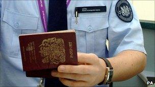 A passport being checked