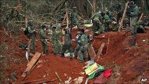 Troops inspect Mono Jojoy's Farc camp in the Macarena region. 24 Sept 2010