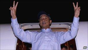 Chinese fishing boat captain Zhan Qixiong as he leaves Ishigaki airport, Okinawa