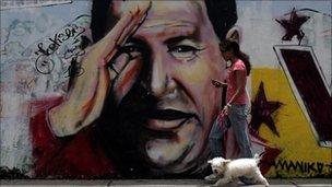 Wall painting of Hugo Chavez in Caracas